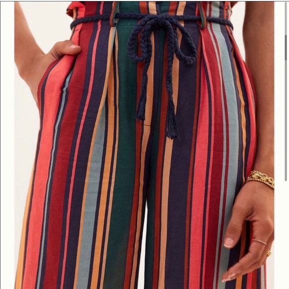 NWT Farm Rio Augustine Striped Linen Wide Leg Pants Medium - Picture 3 of 8
